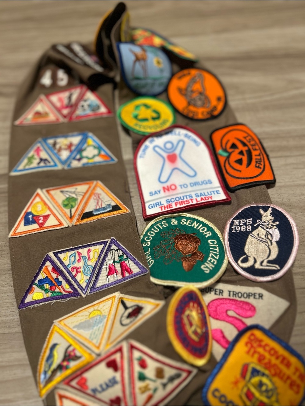 Vintage 1980s Girl Scouts Loaded Sash with 30+ Patches